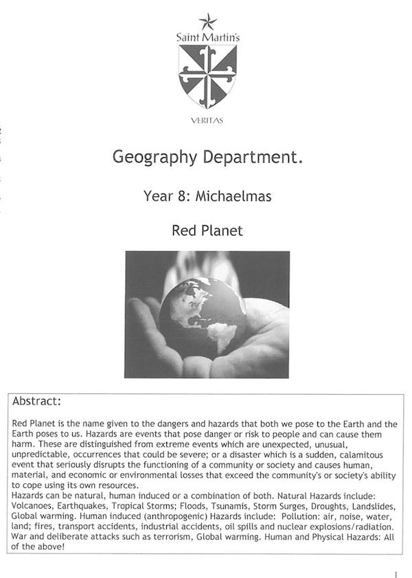 St Martin’s Workbook Geography Y8 example